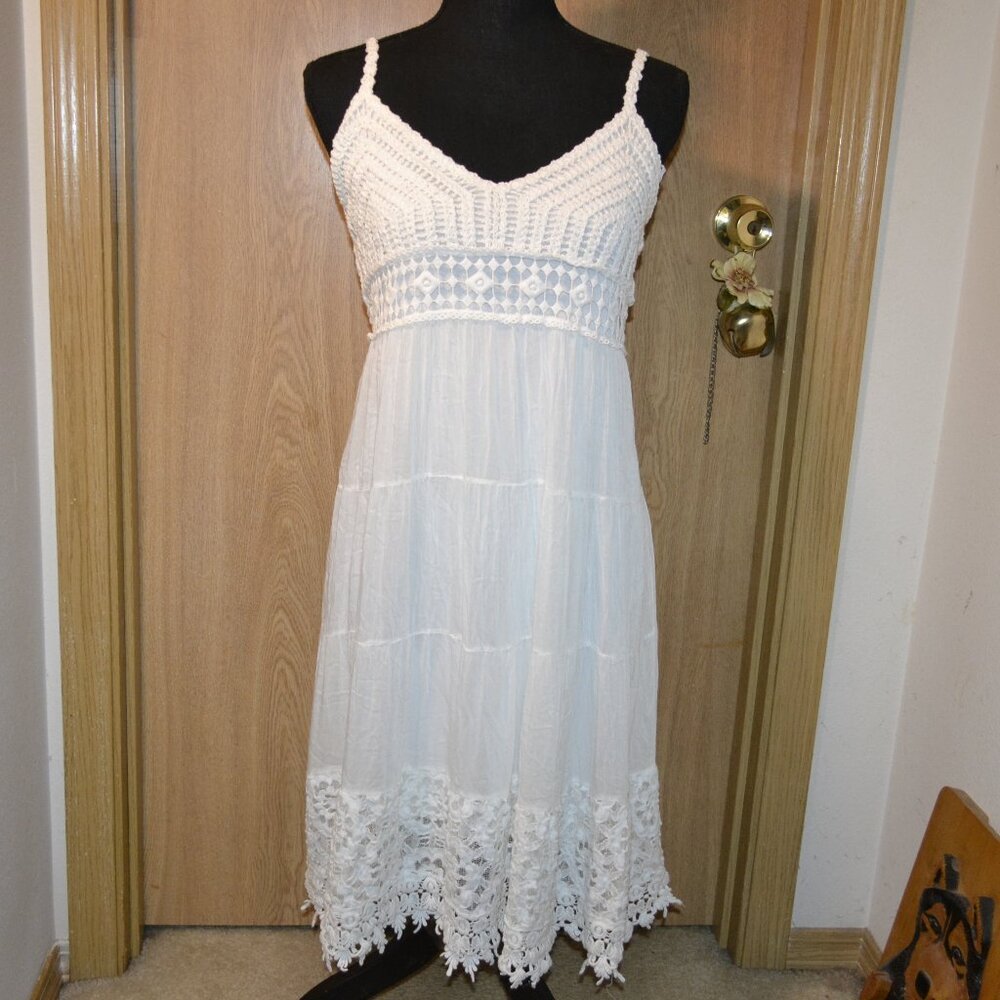 Made in Italy White Crochet Sequined Detailed Summer Spring Boho Vacay Dress